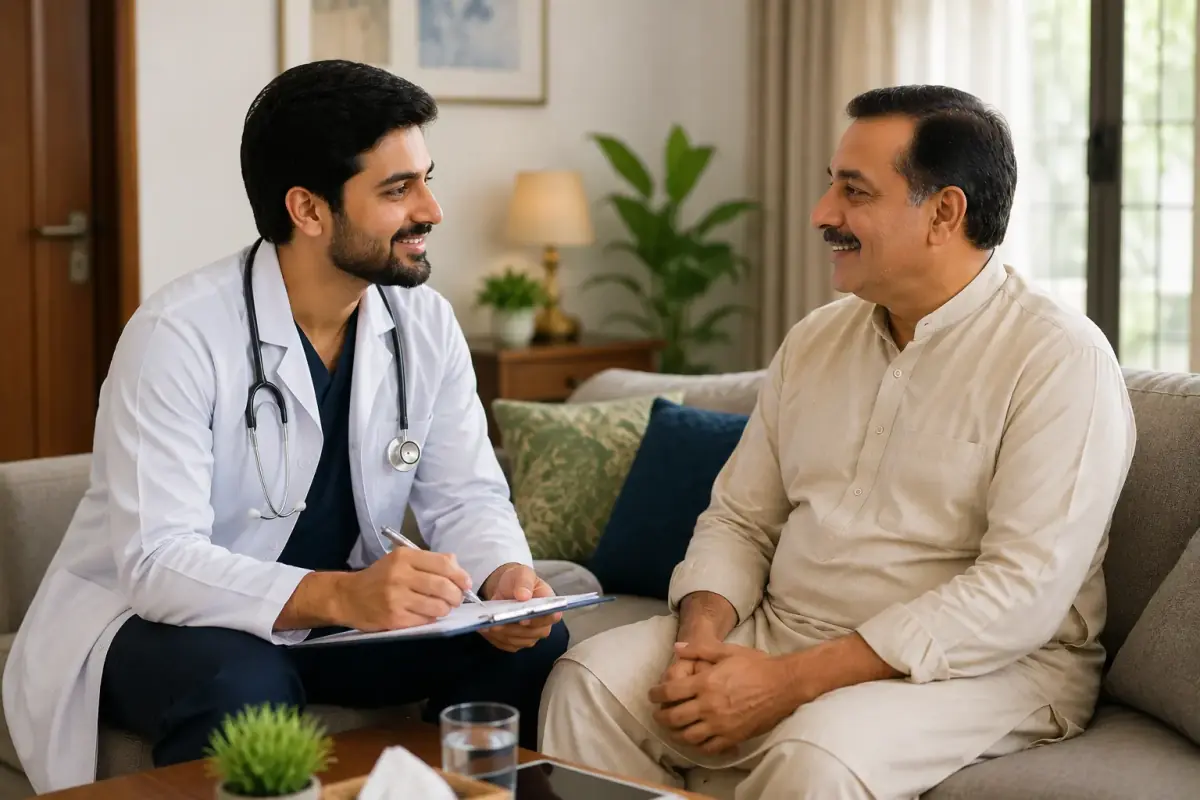 Doctor providing home healthcare visit